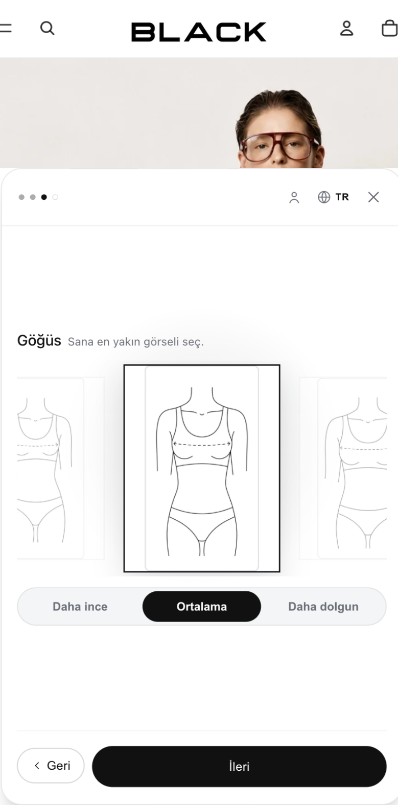 Bust type selection: slimmer, average, fuller